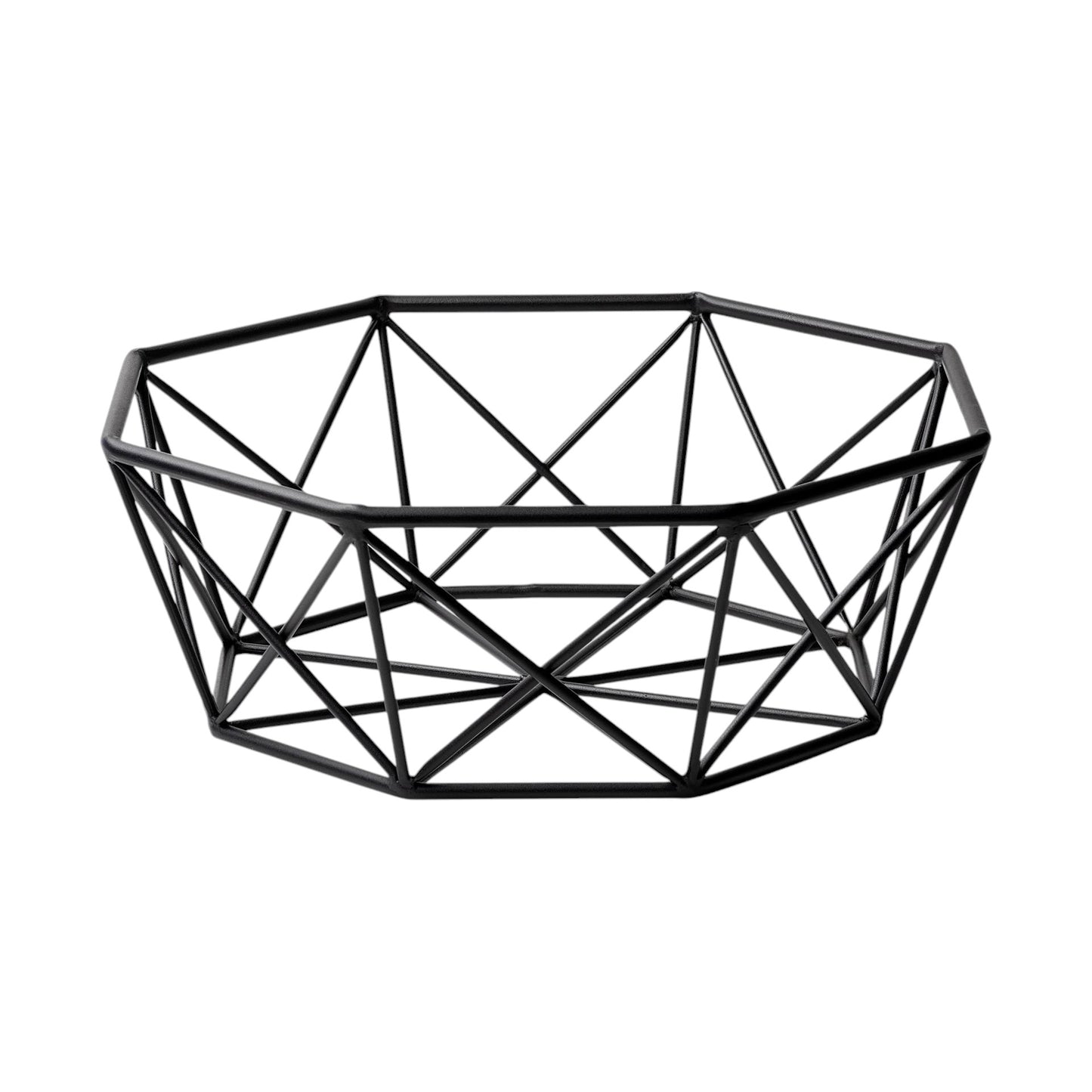 Geometric black wire basket on a white background