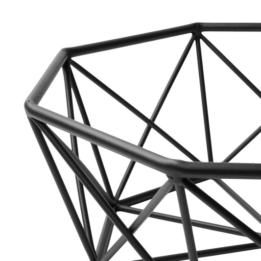 Black geometric metal chair on a white background