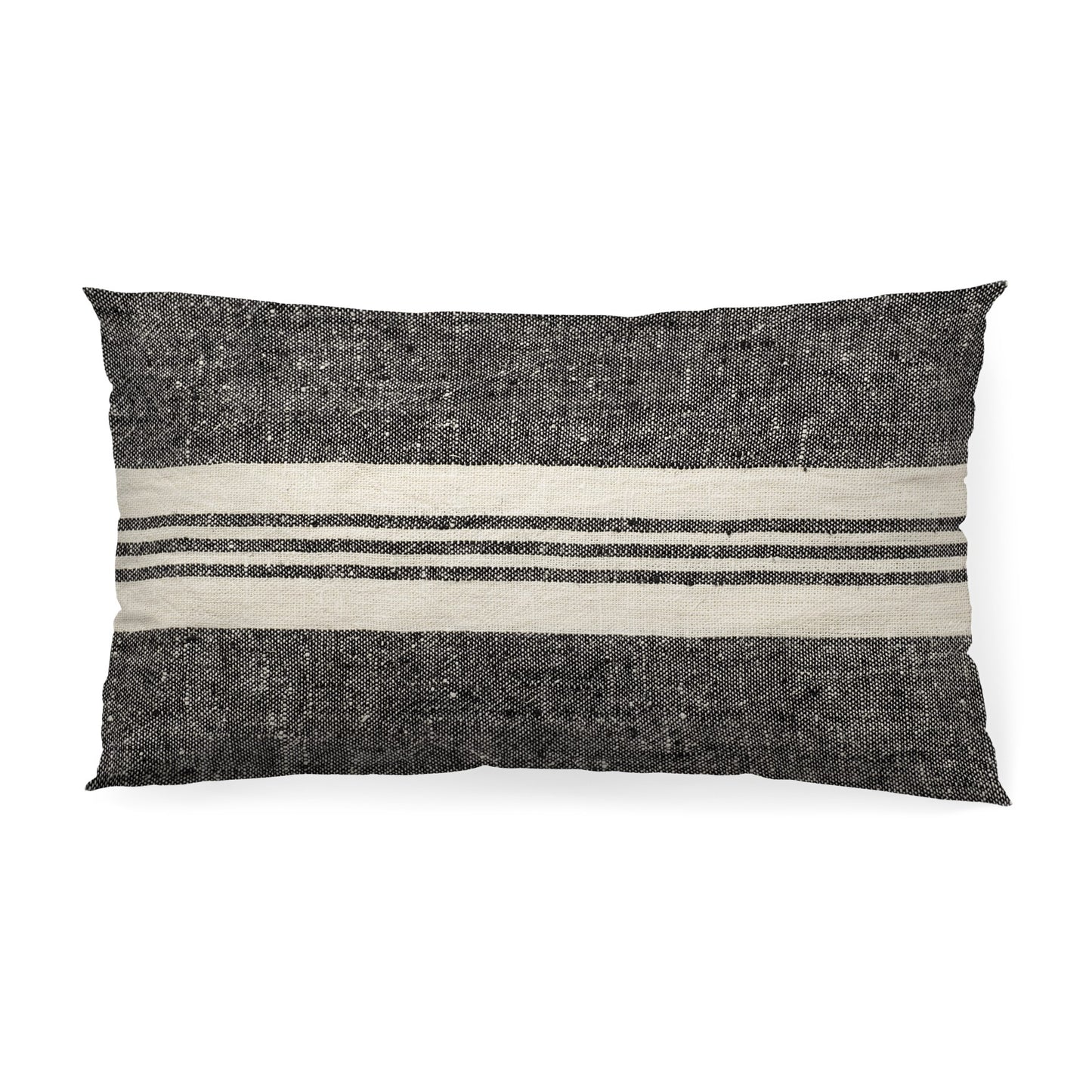 Black and white striped pillow on a white background