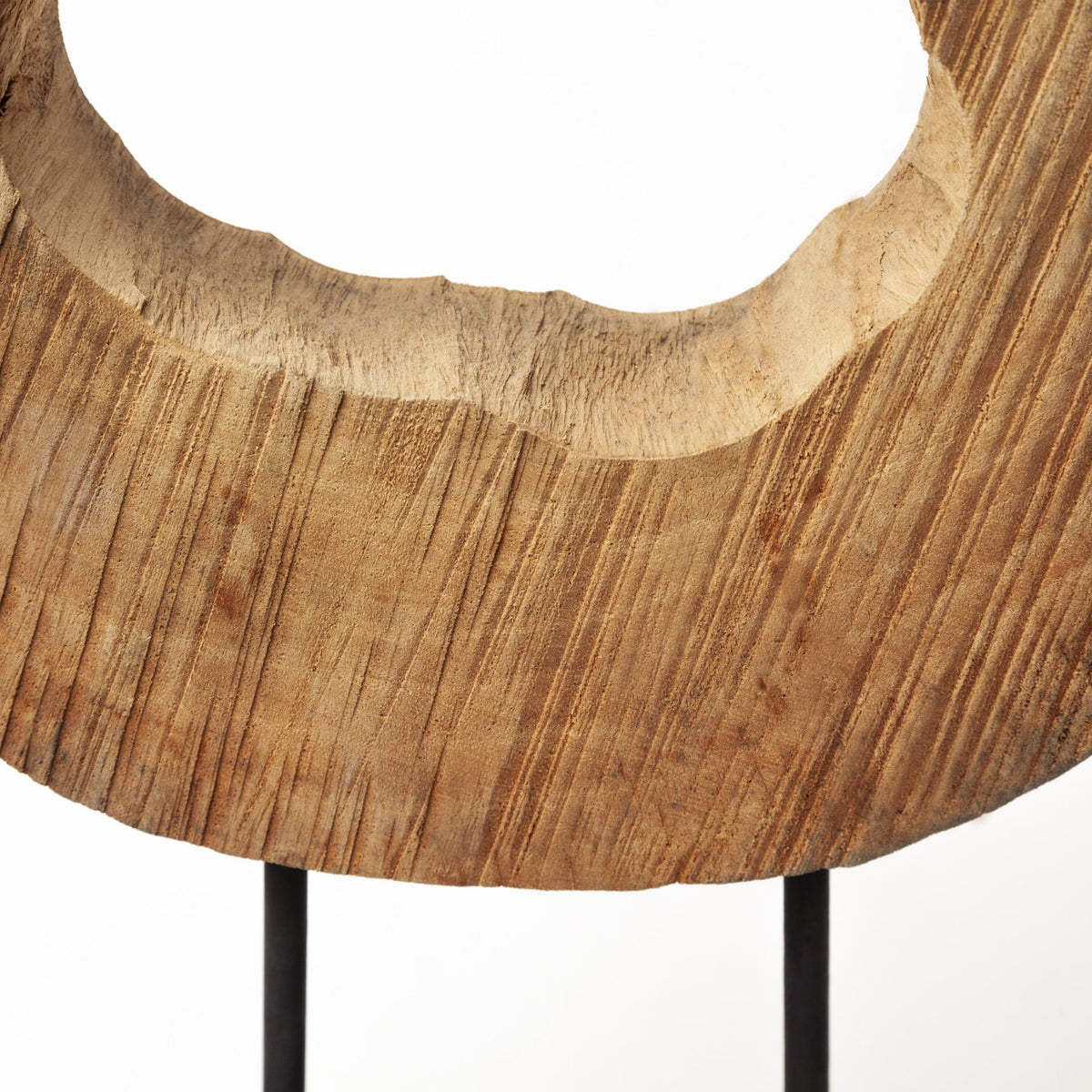 19" BROWN AND BLACK WOOD LOG CROSS SECTION TABLETOP SCULPTURE - Varnish & Vibe