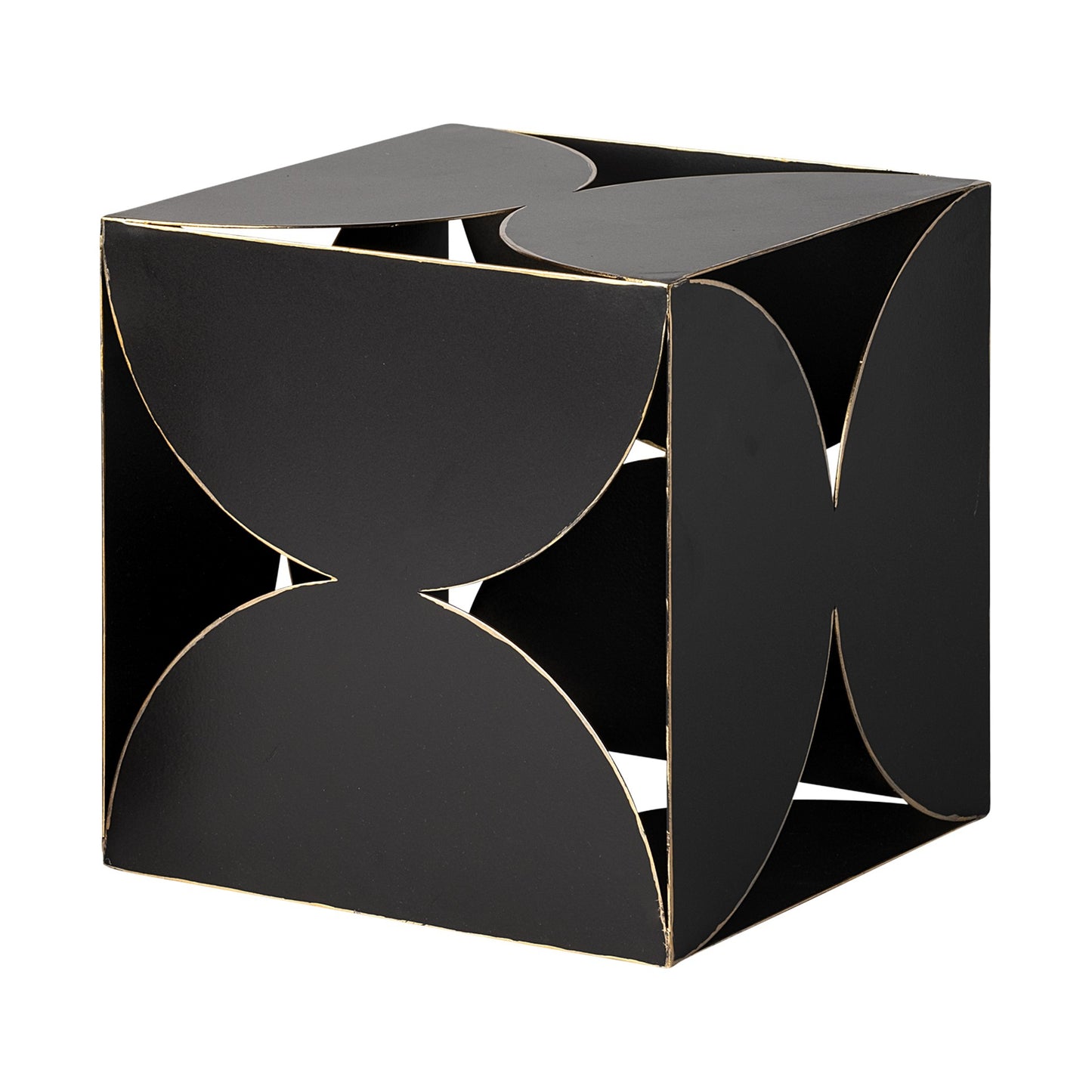 Black geometric side table on a white background