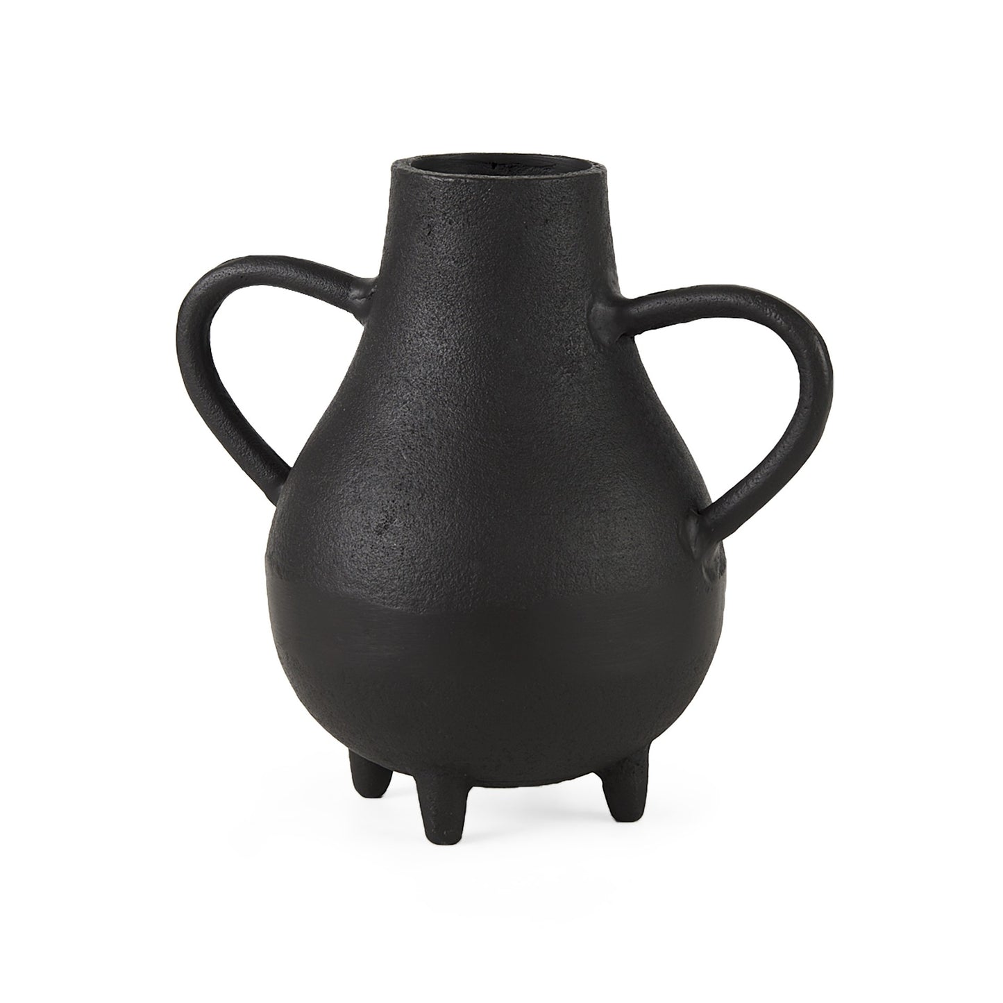 Black vase with handles on a white background