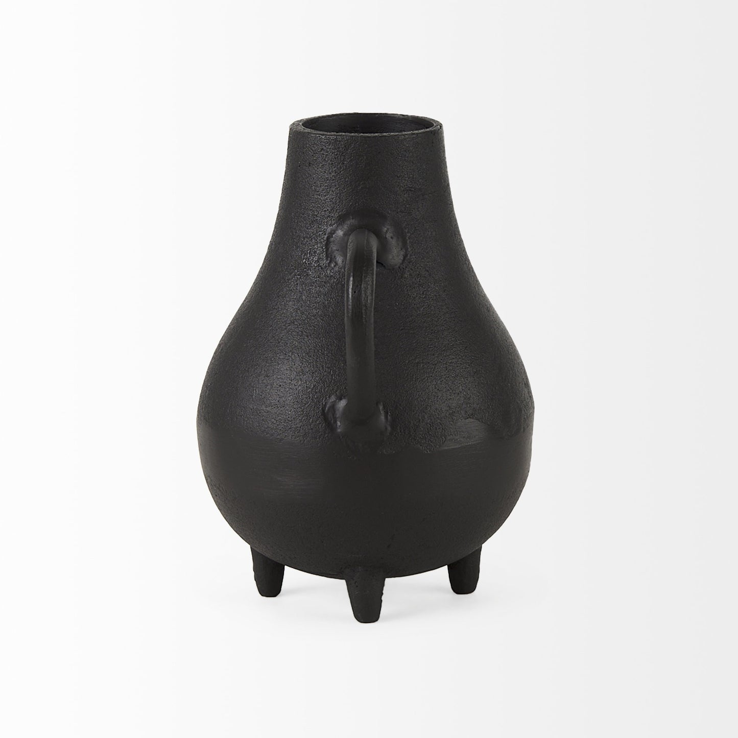 Black vase with a handle on a white background