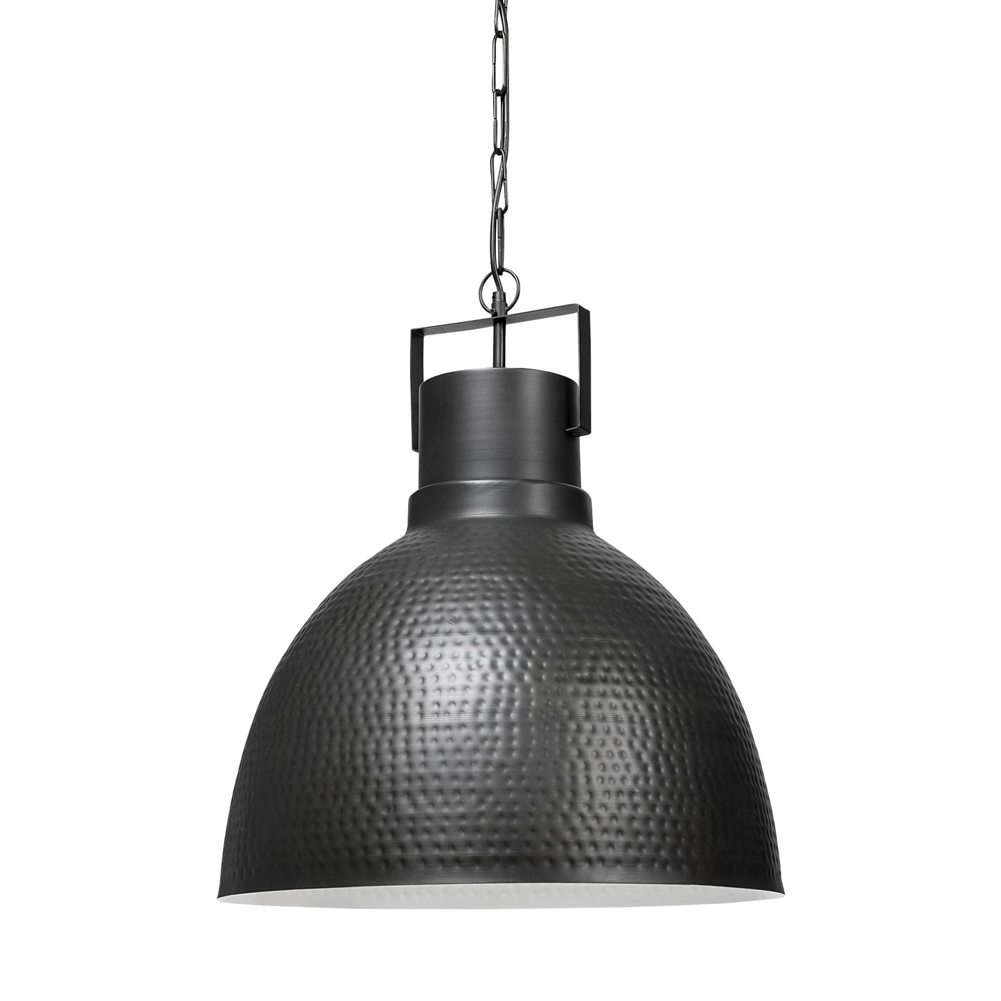 Black textured pendant light on a white background