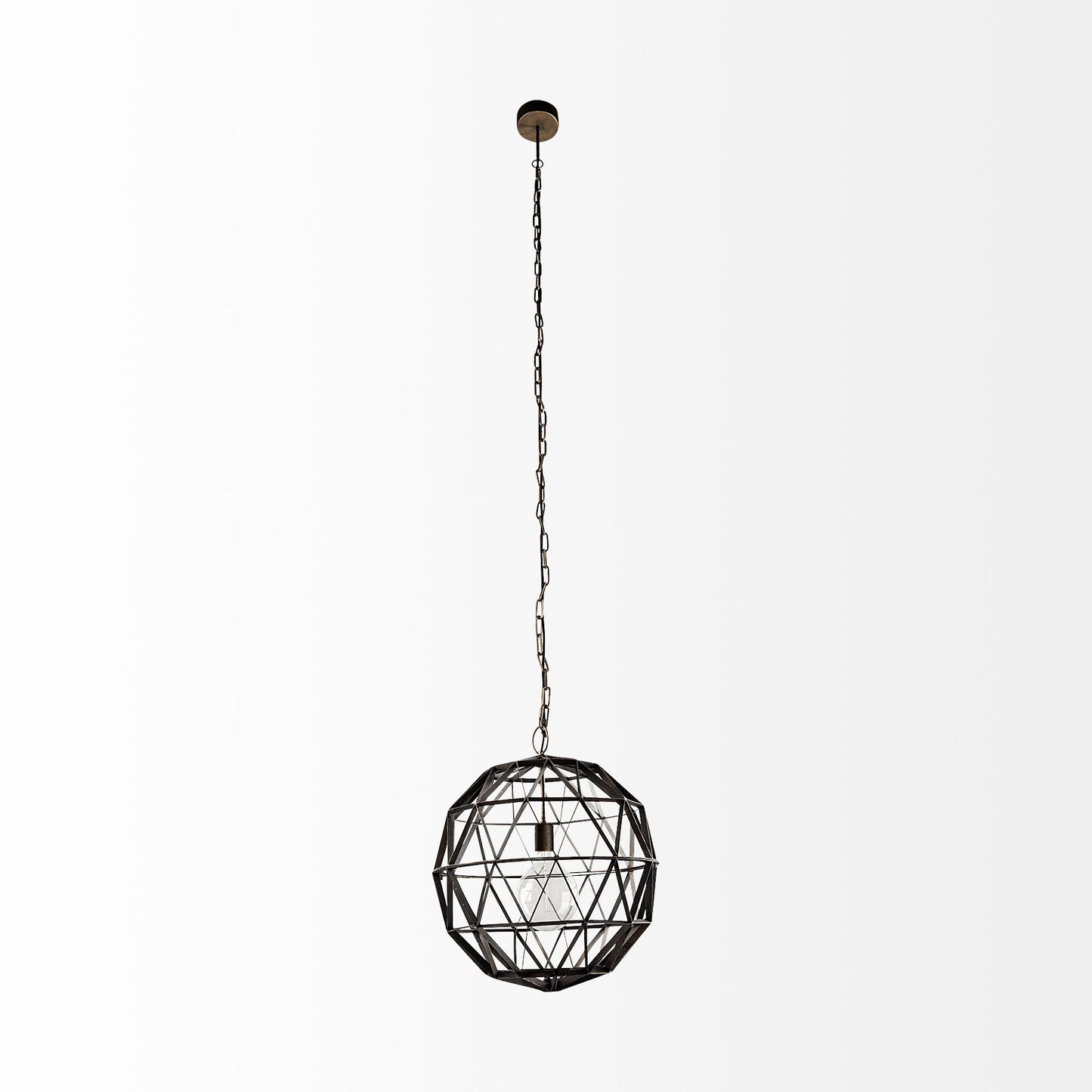 Geometric black pendant light on a white background