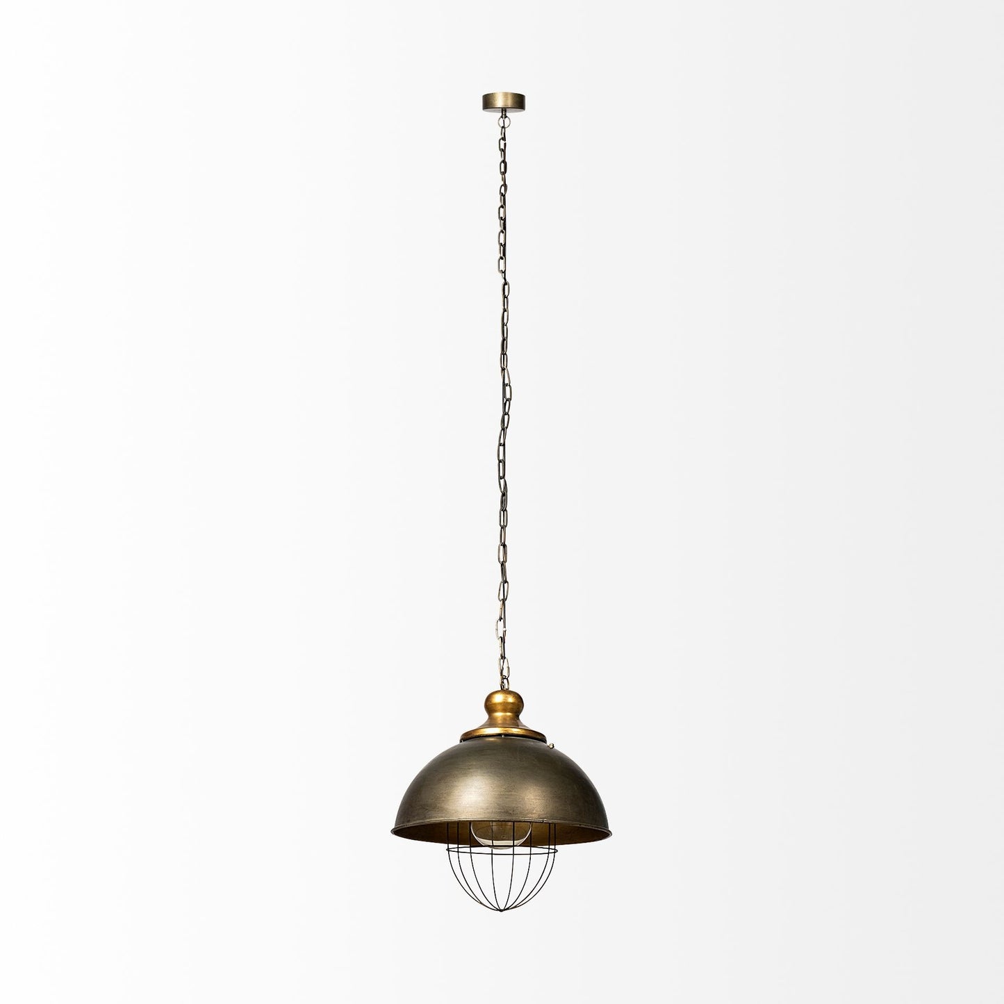 Bronze pendant light with chain on a white background