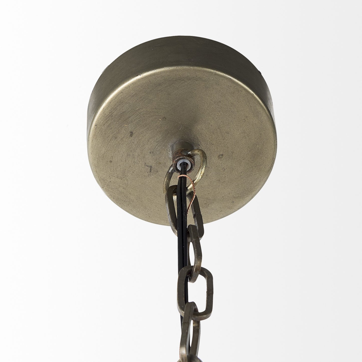 Metallic ceiling light fixture with chain on a white background