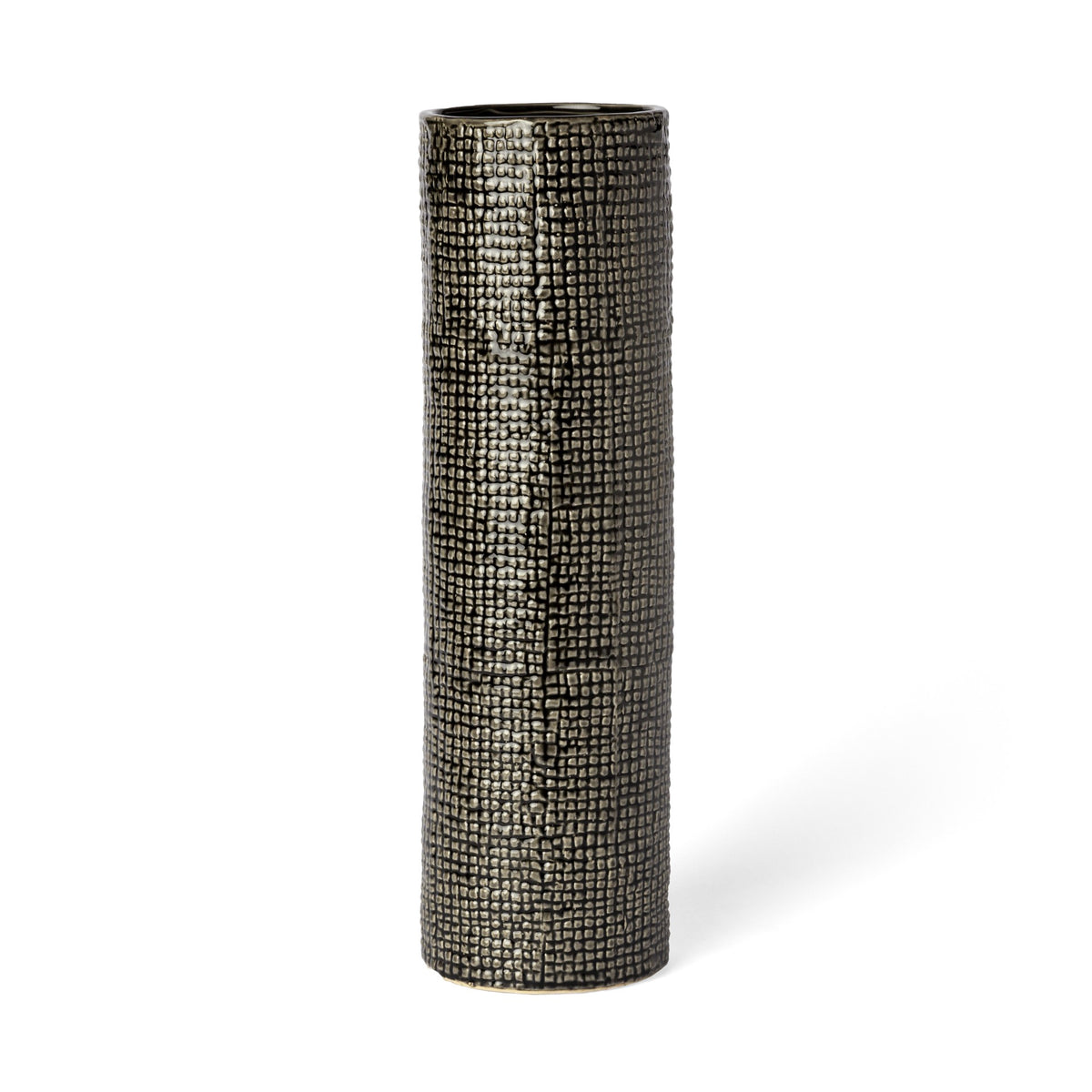 15" BLACK AND GOLD ABSTRACT CYLINDER CERAMIC TABLE VASE - Varnish & Vibe
