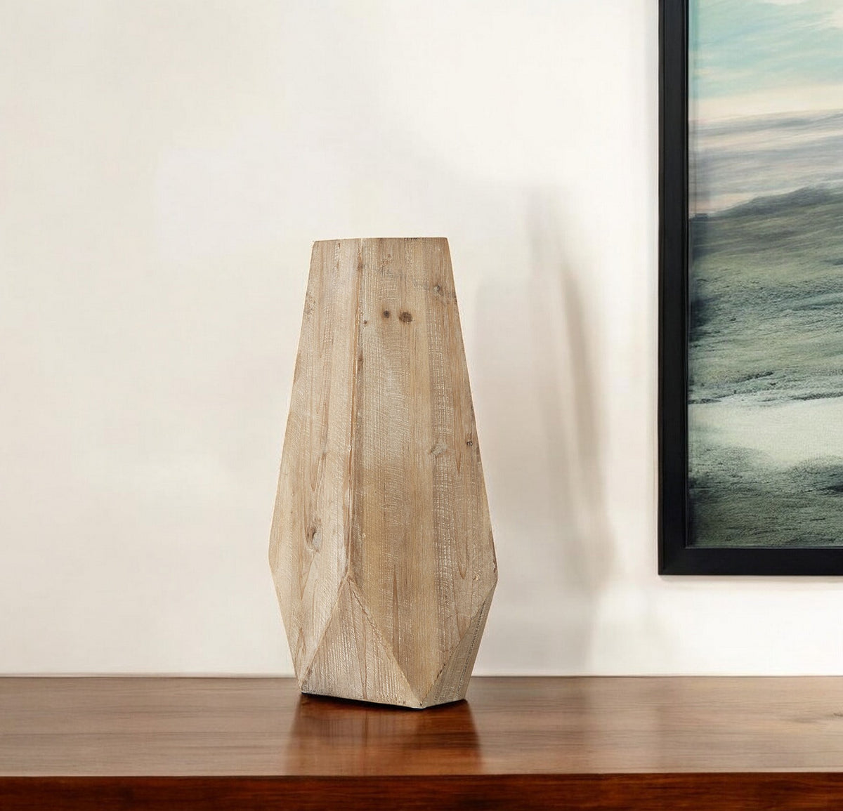 19" NATURAL GEOMETRIC CYLINDER SOLID WOOD TABLE VASE - Varnish & Vibe