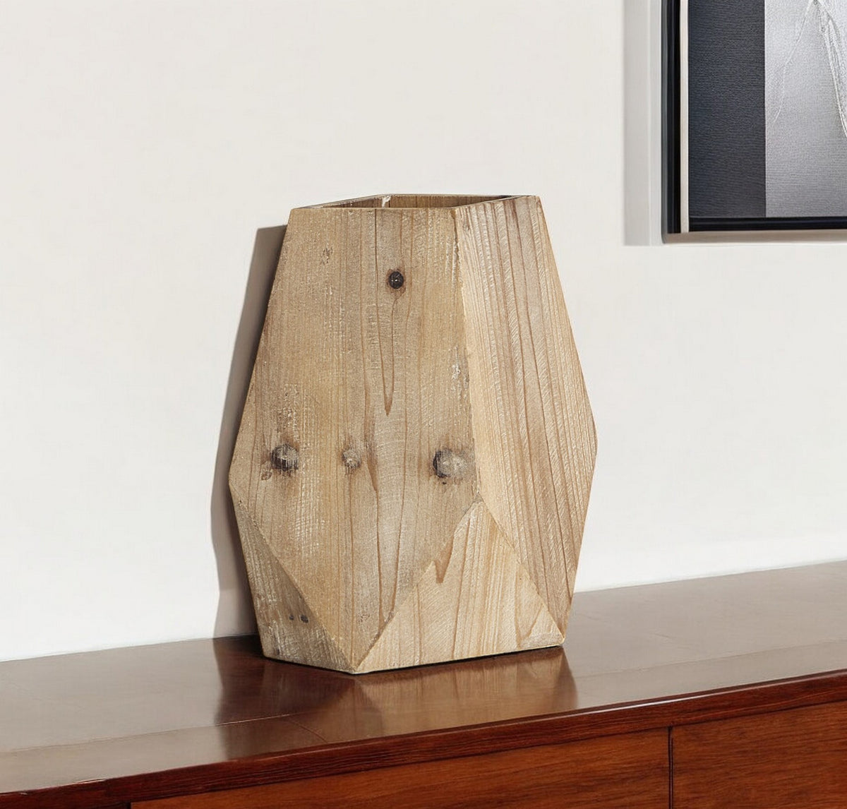 11" NATURAL ABSTRACT CYLINDER SOLID WOOD TABLE VASE - Varnish & Vibe