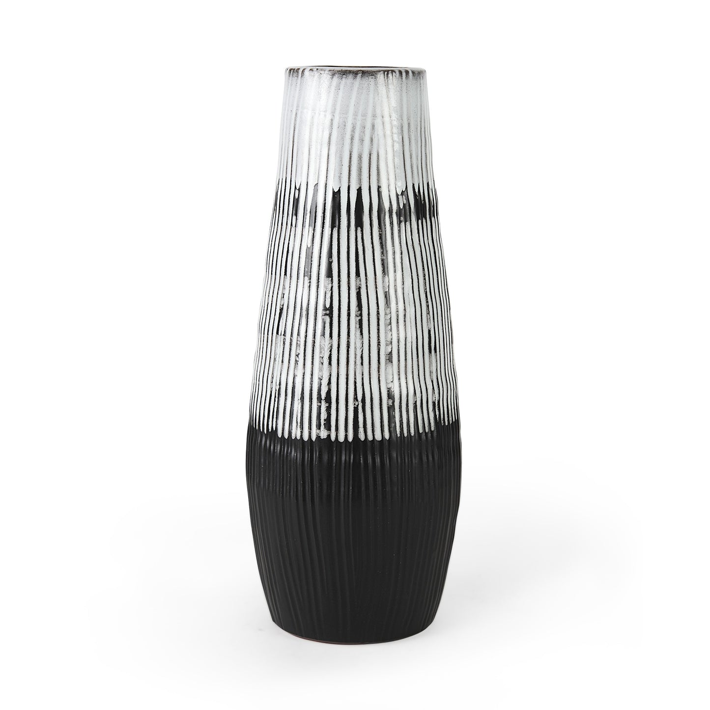 Black and white striped vase on a white background