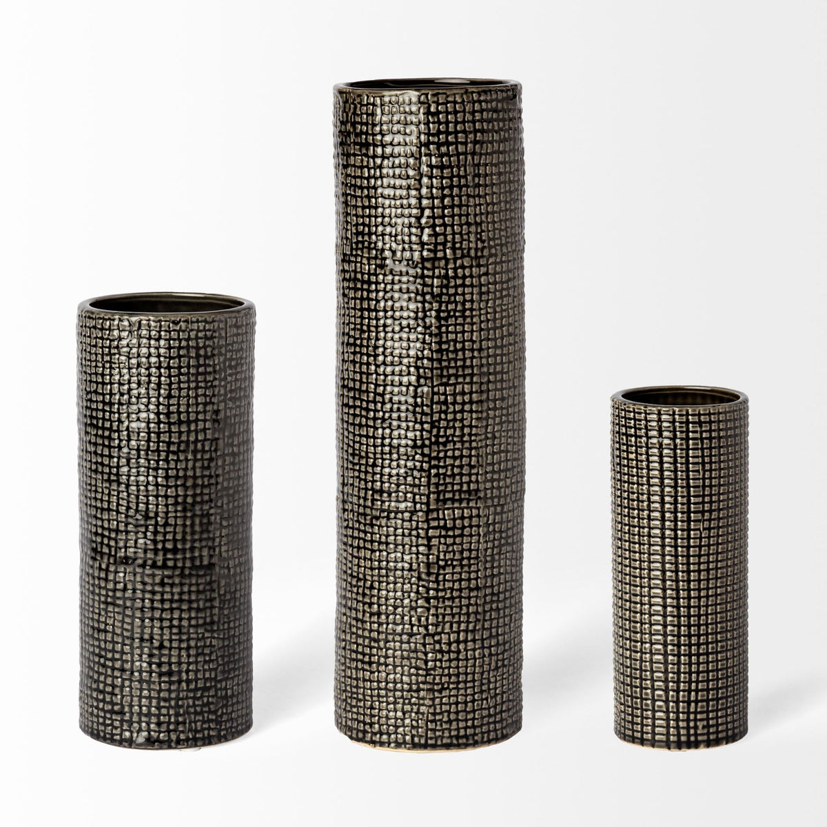 10" BLACK AND GOLD ABSTRACT CYLINDER CERAMIC TABLE VASE - Varnish & Vibe