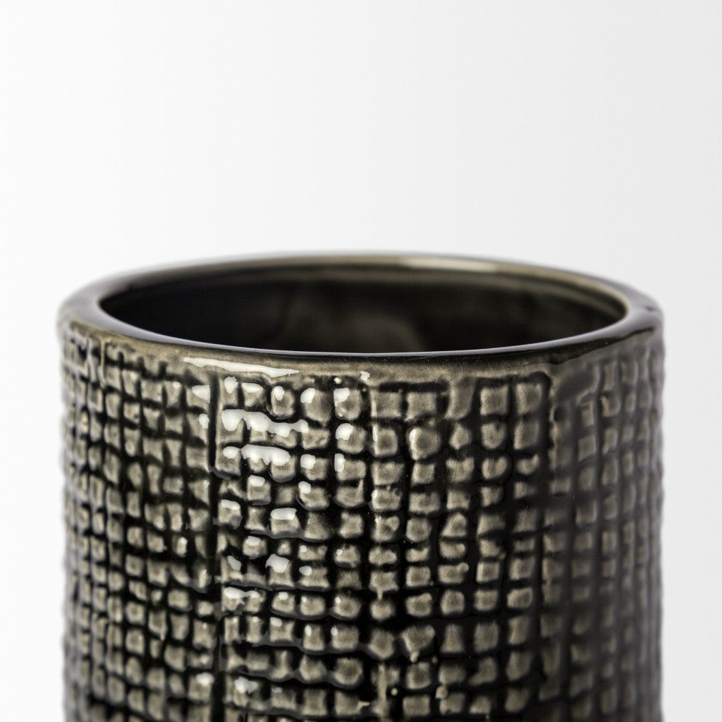 10" BLACK AND GOLD ABSTRACT CYLINDER CERAMIC TABLE VASE - Varnish & Vibe
