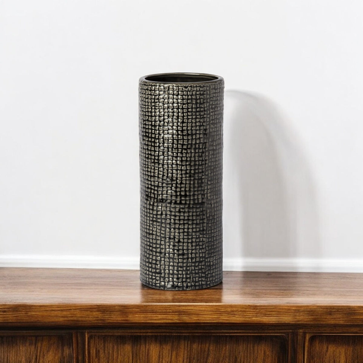 10" BLACK AND GOLD ABSTRACT CYLINDER CERAMIC TABLE VASE - Varnish & Vibe