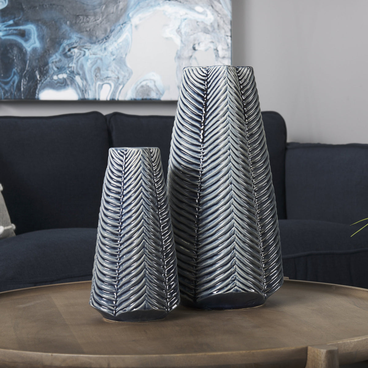 MALIBU 16" NAVY BLUE AND WHITE ABSTRACT CERAMIC TABLE VASE - Varnish & Vibe