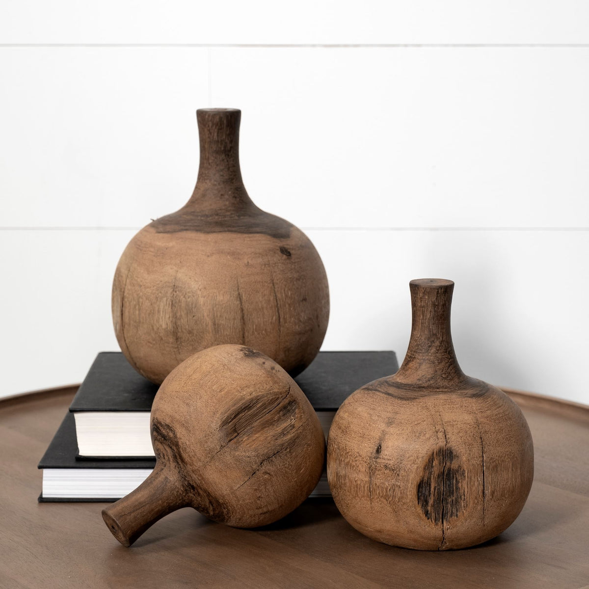 7" BROWN ABSTRACT CYLINDER SOLID WOOD TABLE VASE - Varnish & Vibe