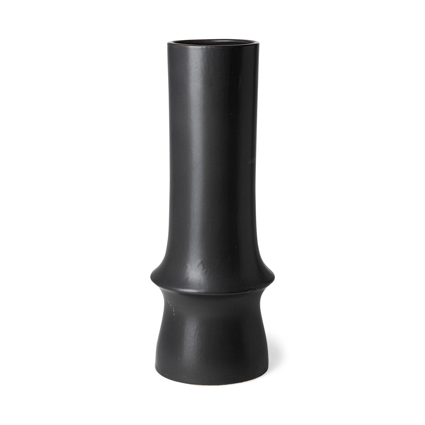 Black cylindrical vase on a white background
