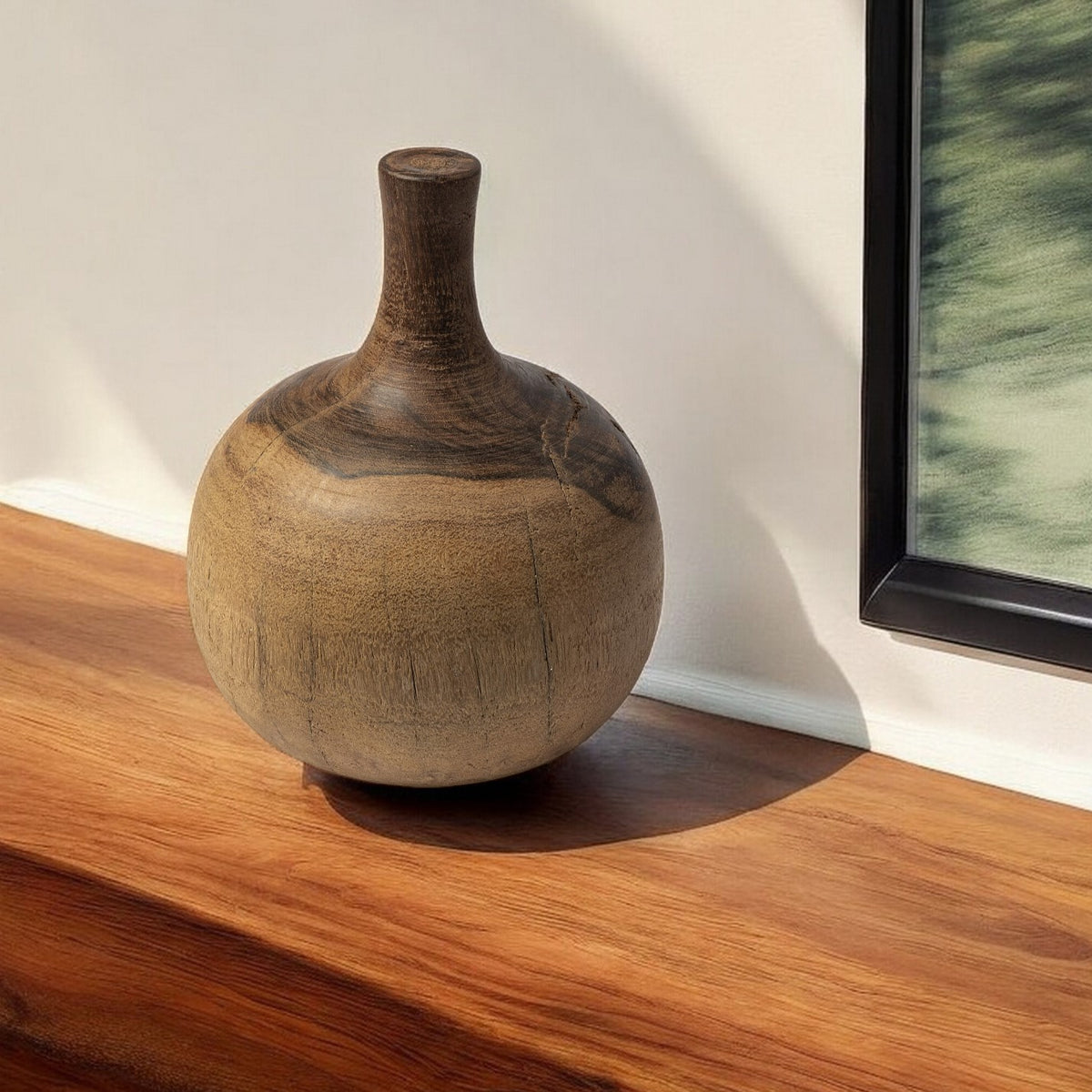 11" BROWN BUD SOLID WOOD TABLE VASE - Varnish & Vibe