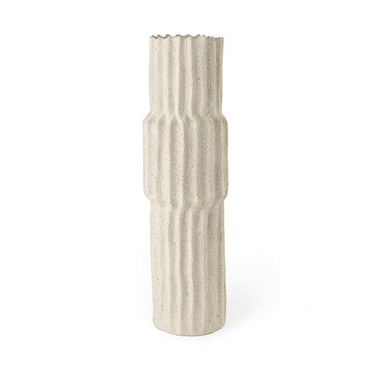 OCEAN 23" CREAM CYLINDER CERAMIC FLOOR VASE