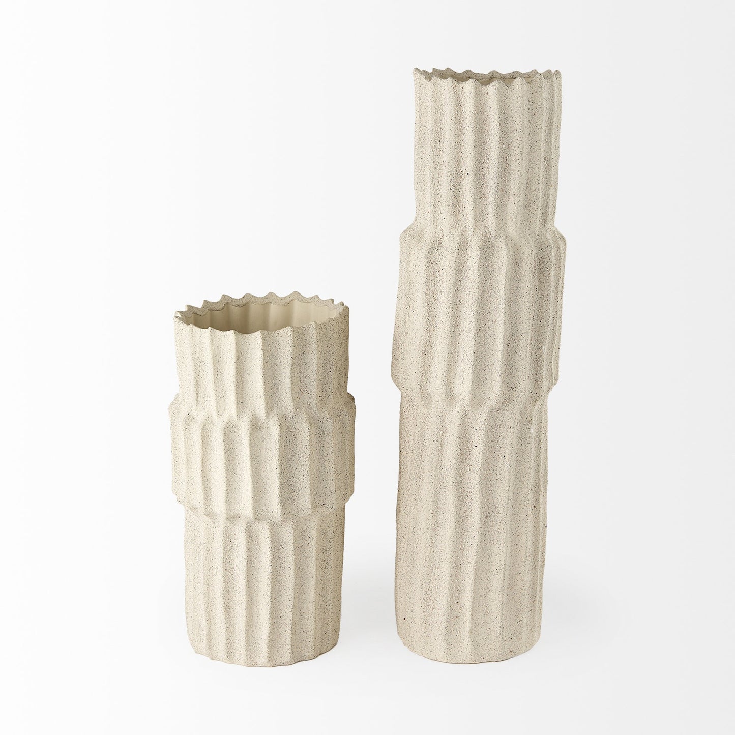 OCEAN 23" CREAM CYLINDER CERAMIC FLOOR VASE
