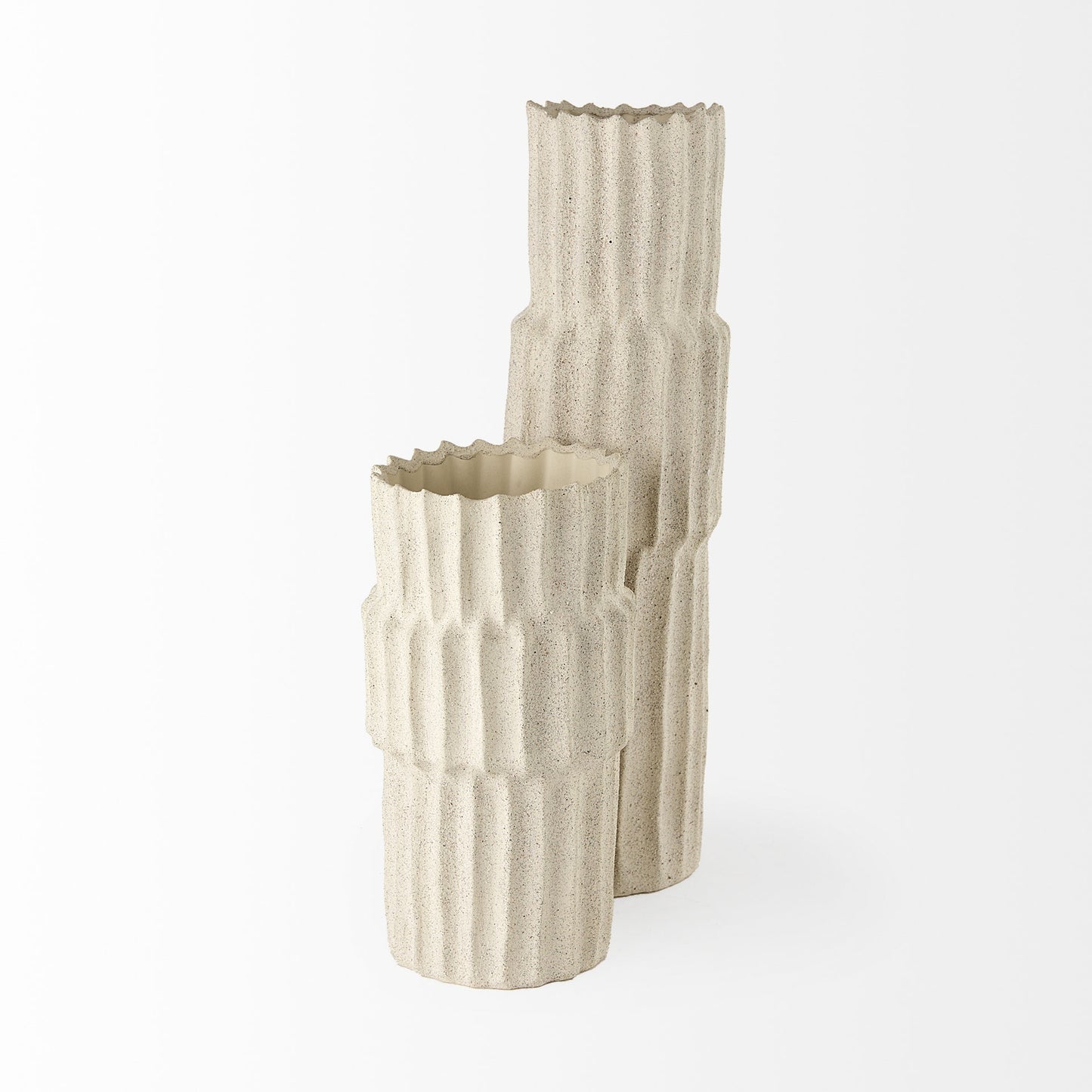 OCEAN 23" CREAM CYLINDER CERAMIC FLOOR VASE