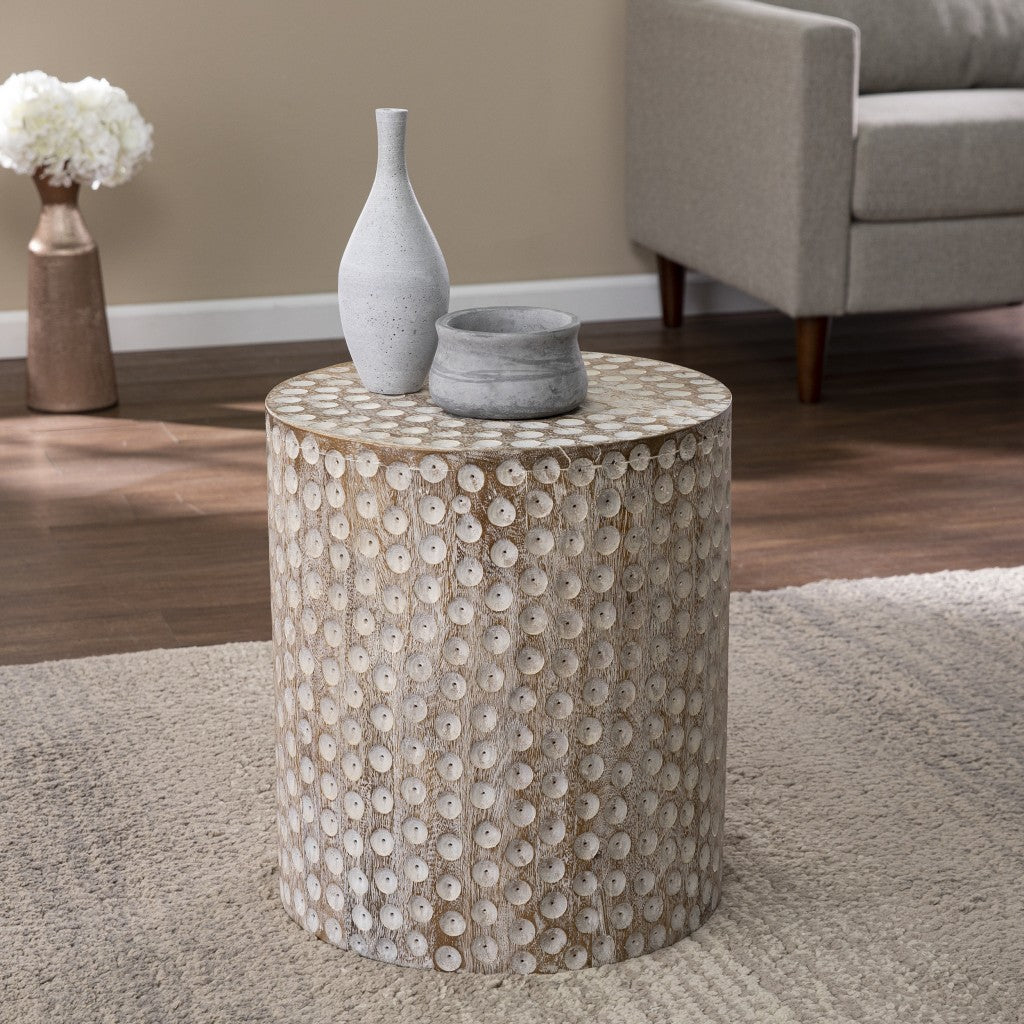 18" WASHED WHITE SOLID WOOD ROUND END TABLE - Varnish & Vibe