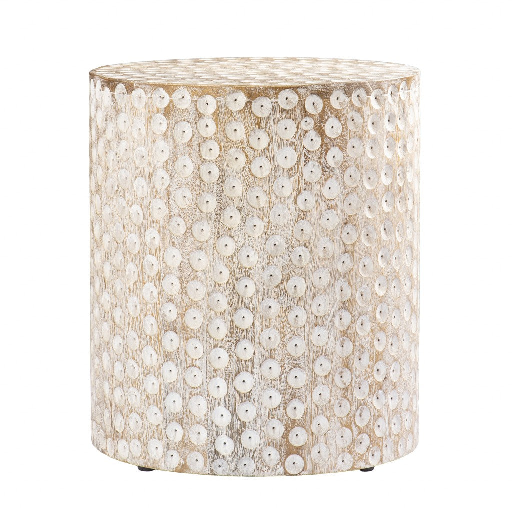 18" WASHED WHITE SOLID WOOD ROUND END TABLE - Varnish & Vibe