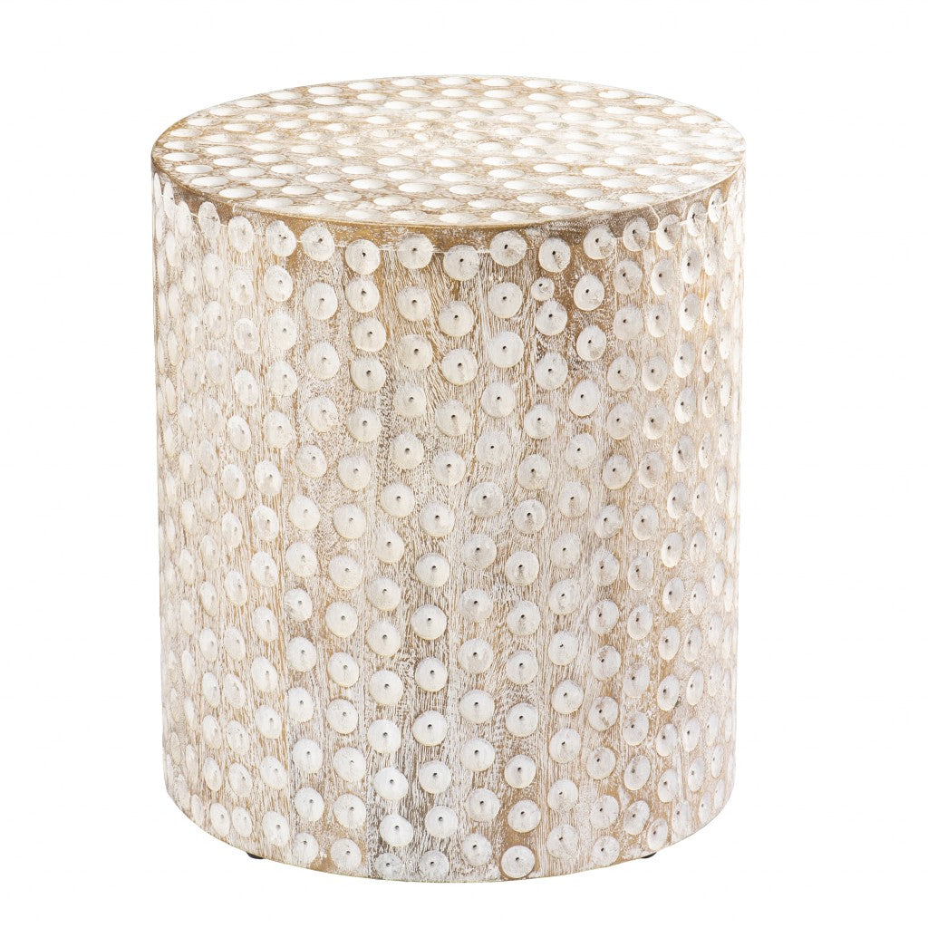 18" WASHED WHITE SOLID WOOD ROUND END TABLE - Varnish & Vibe