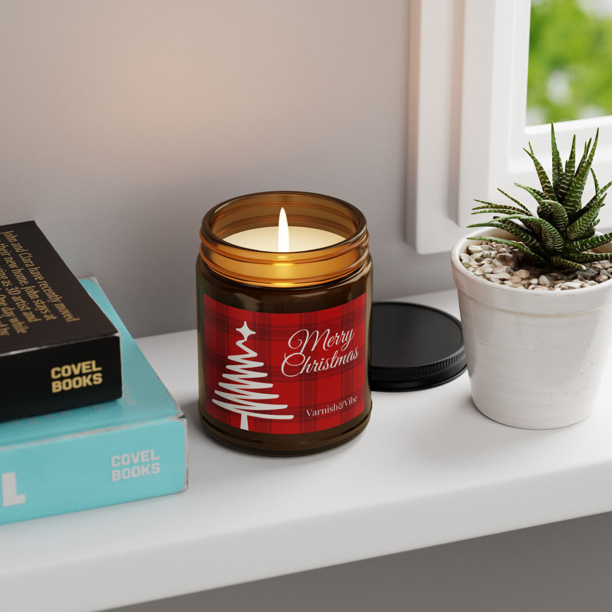 Merry Christmas Scented Soy Candle (Red, Multi-Size, Amber Jar) - Varnish & Vibe