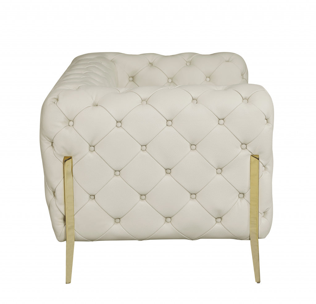 PALISADES BEIGE AND GOLD ITALIAN LEATHER TUFTED CHESTERFIELD CHAIR