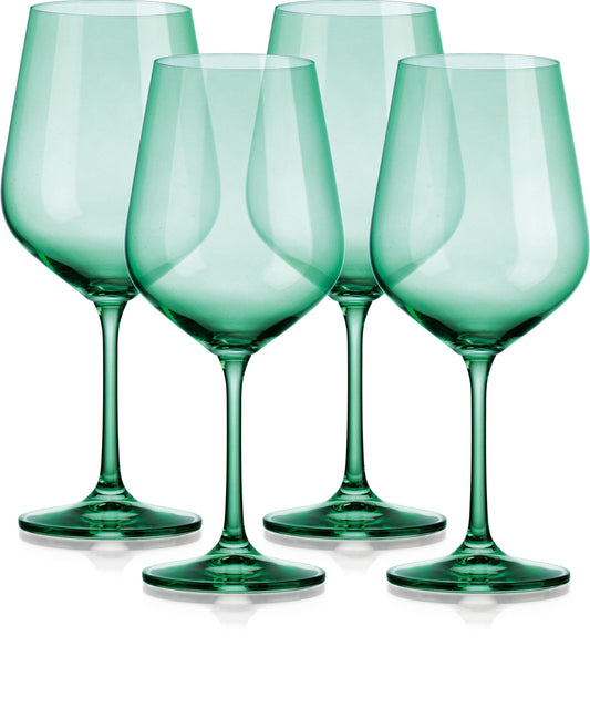 OCEAN SET OF FOUR BOHEMIAN GREEN CRYSTAL WINE GLASSES