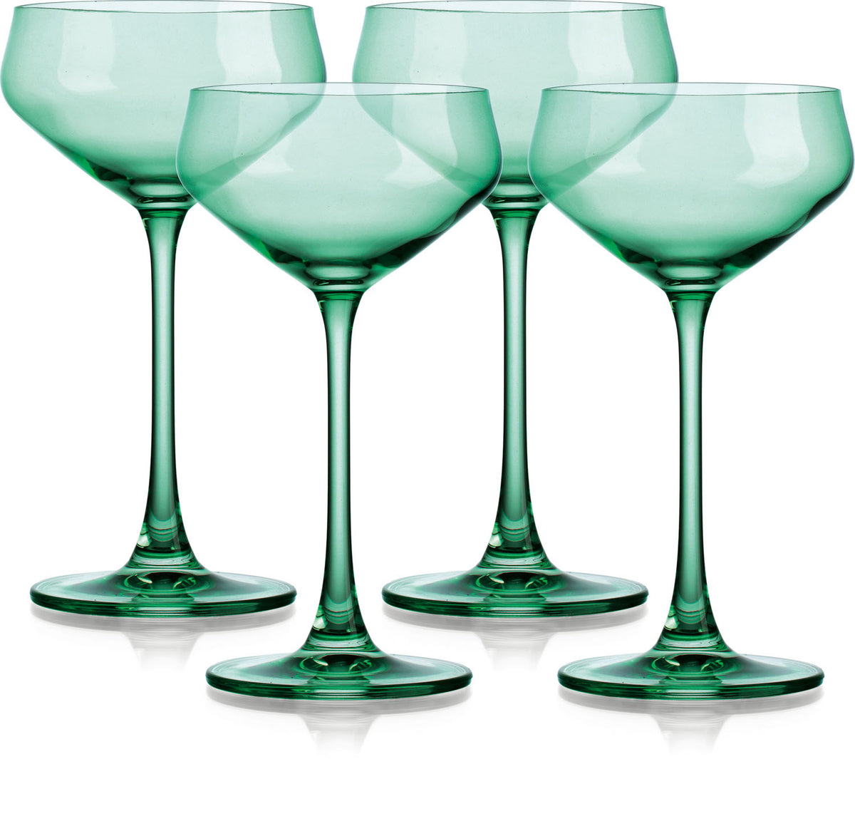 OCEAN SET OF FOUR BOHEMIAN GREEN CRYSTAL BOWL COUPE - Varnish & Vibe