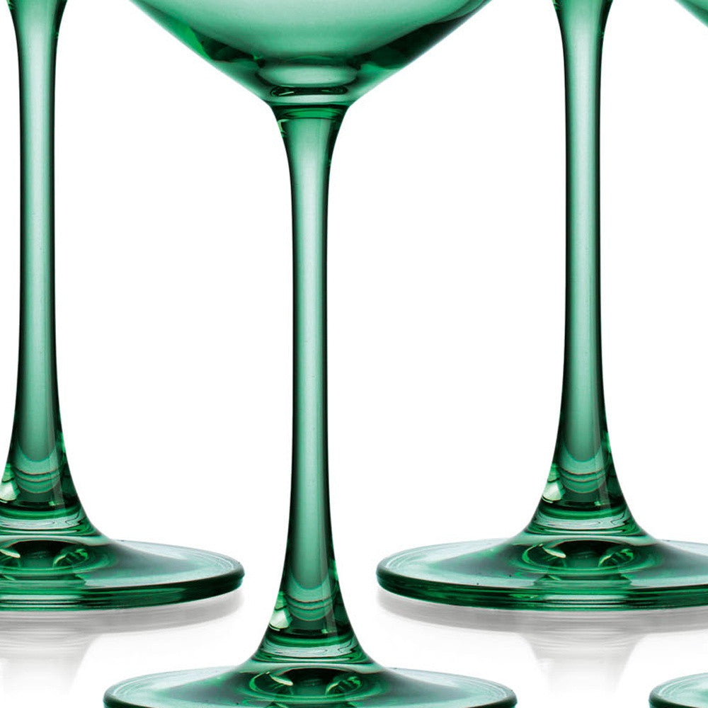 OCEAN SET OF FOUR BOHEMIAN GREEN CRYSTAL BOWL COUPE - Varnish & Vibe