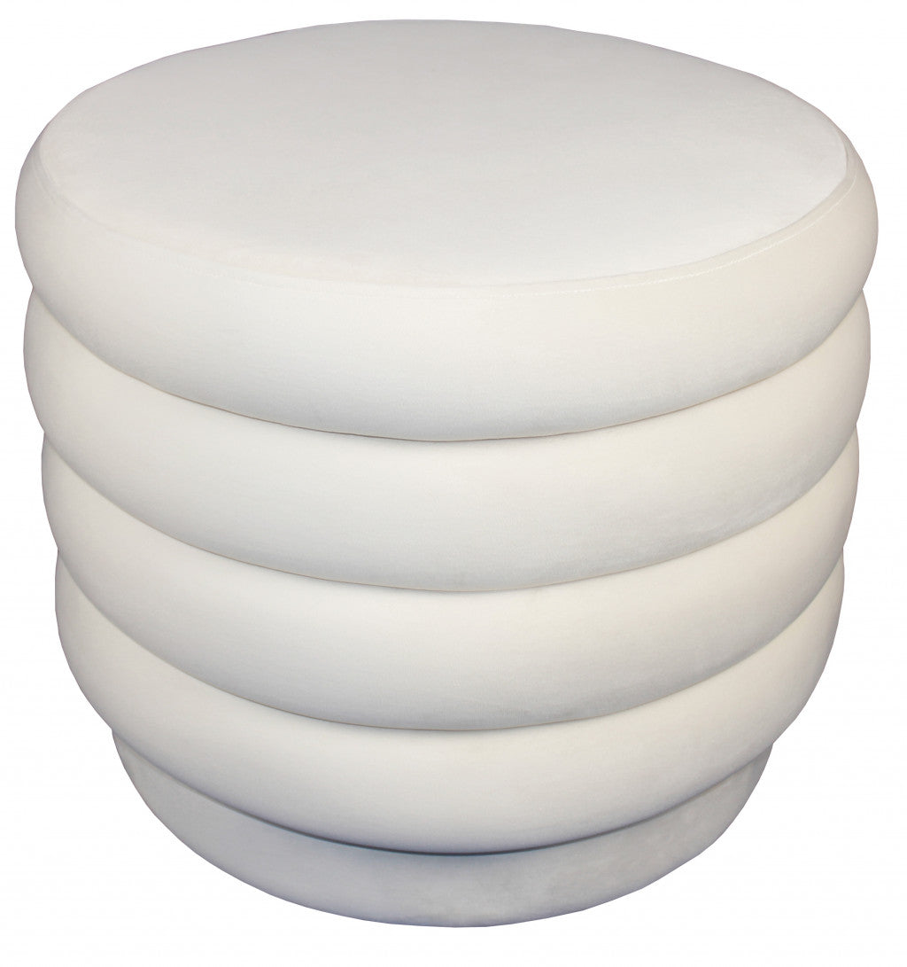 21" WHITE VELVET TUFTED ROUND COCKTAIL OTTOMAN - Varnish & Vibe