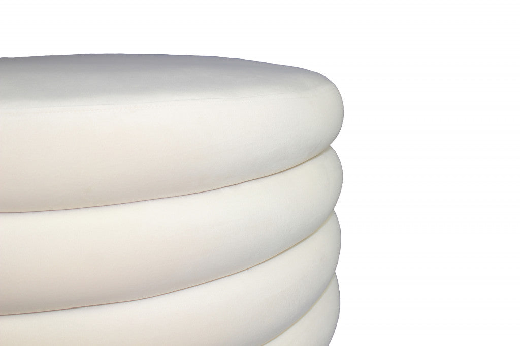 21" WHITE VELVET TUFTED ROUND COCKTAIL OTTOMAN - Varnish & Vibe