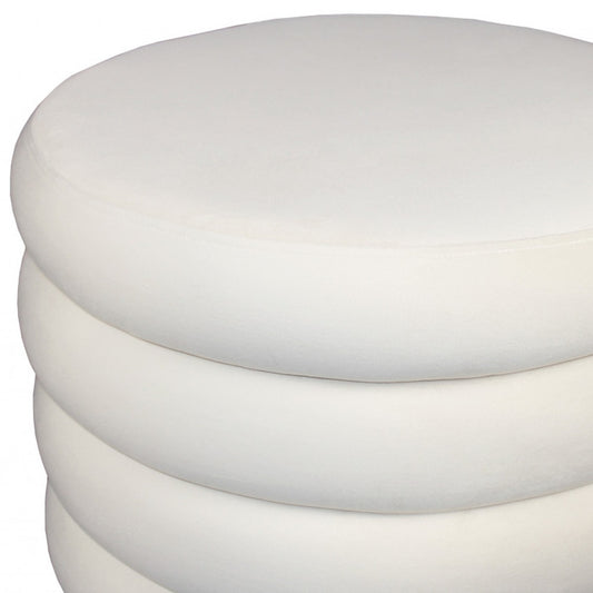 21" WHITE VELVET TUFTED ROUND COCKTAIL OTTOMAN