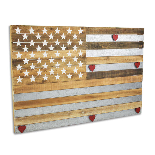 CALABASAS 24" X 36" BROWN AND GRAY STARS AND STRIPES WOOD AND METAL HANGING DIMENSIONAL SCULPTURE - Varnish & Vibe