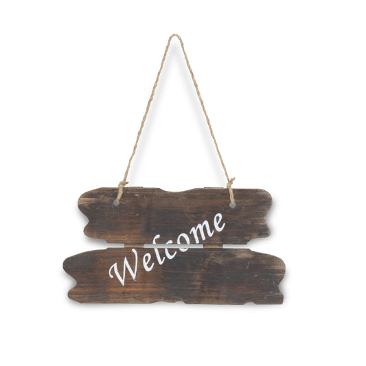 CALABASAS 6" X 12" BROWN WELCOME WOOD WALL DECOR - Varnish & Vibe