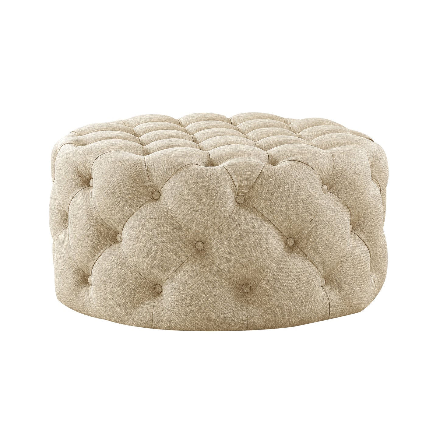 PALISADES BEIGE LINEN TUFTED ROUND OTTOMAN - Varnish & Vibe