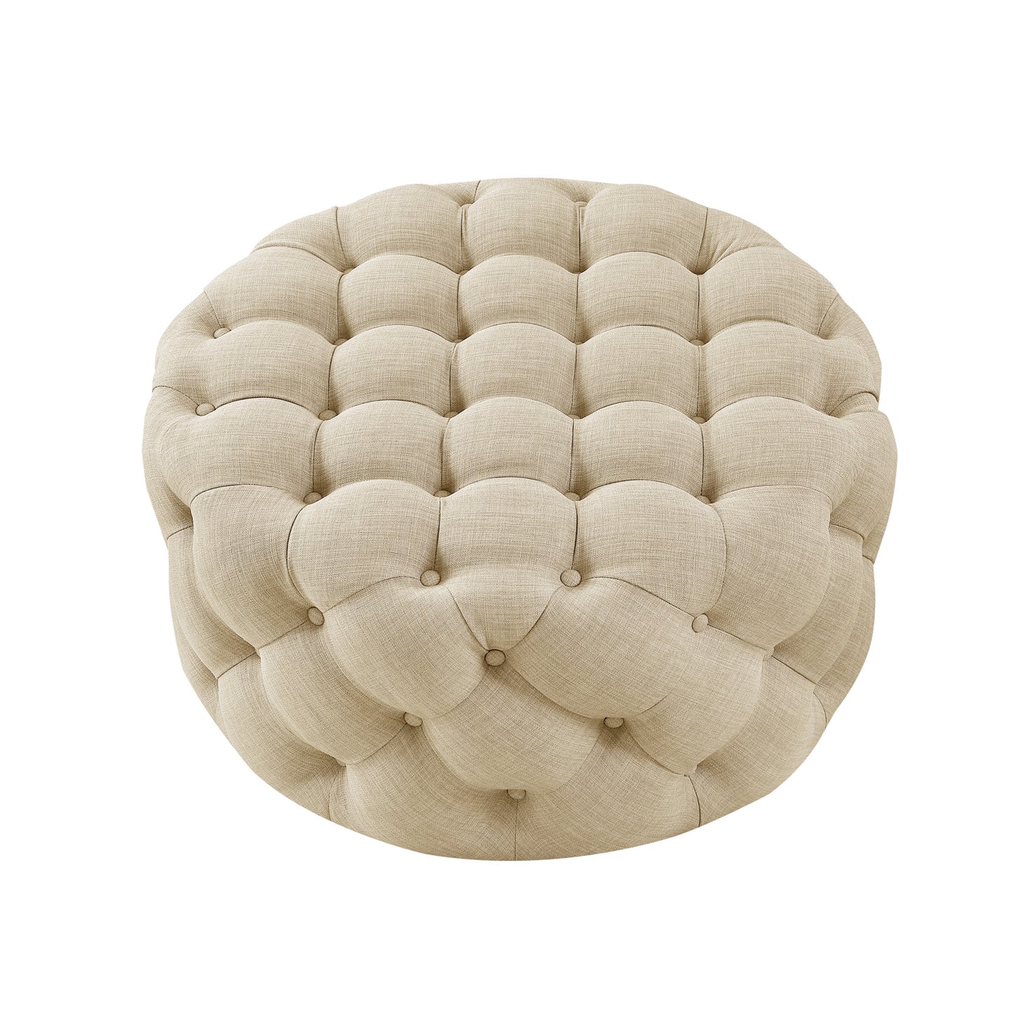PALISADES BEIGE LINEN TUFTED ROUND OTTOMAN - Varnish & Vibe