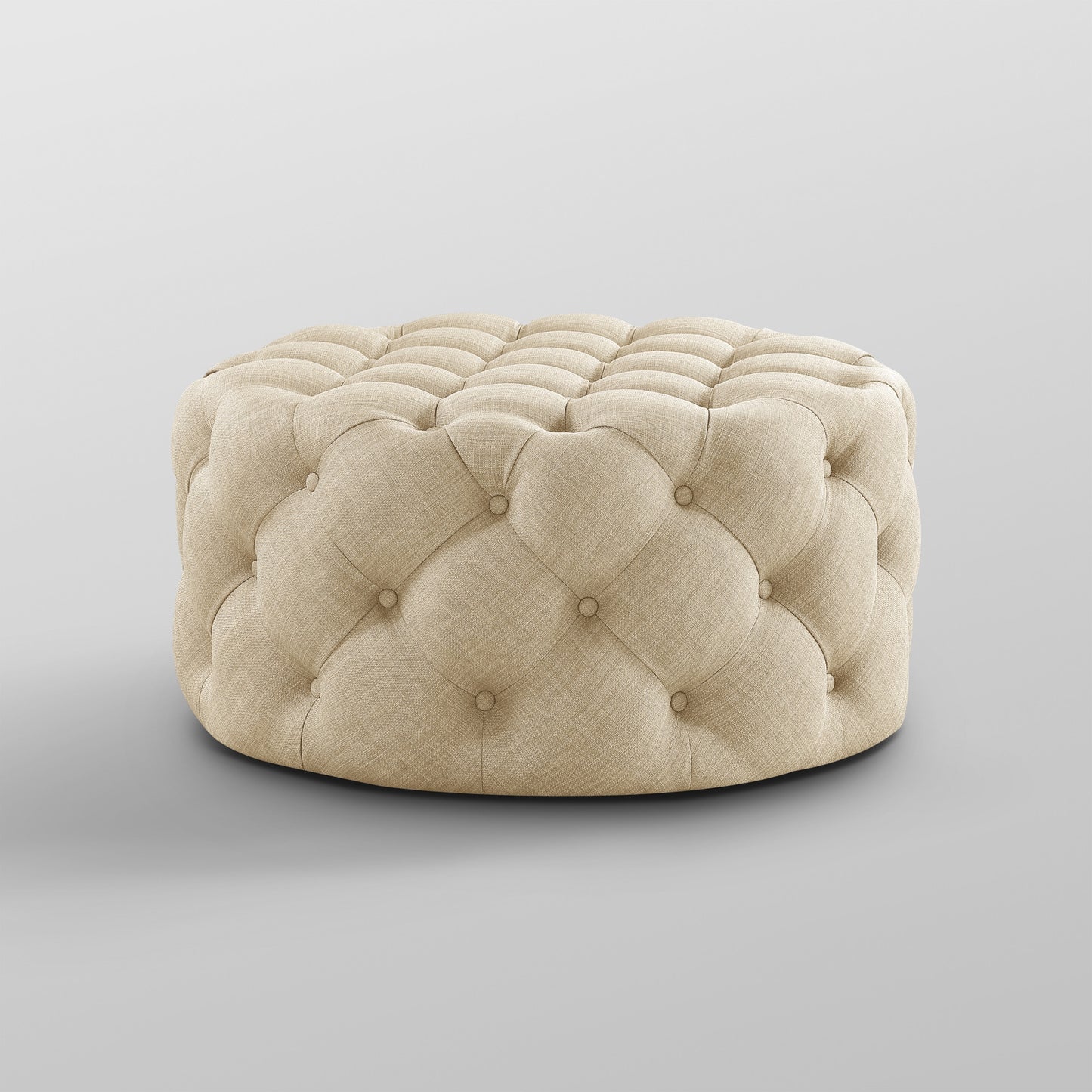 PALISADES BEIGE LINEN TUFTED ROUND OTTOMAN