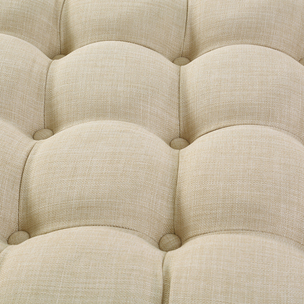 PALISADES BEIGE LINEN TUFTED ROUND OTTOMAN - Varnish & Vibe