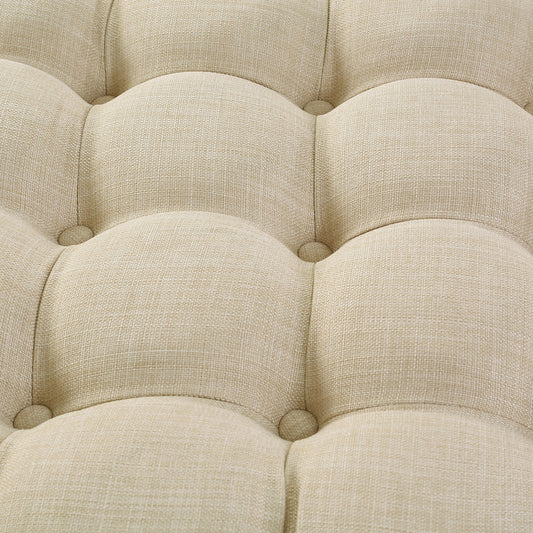 PALISADES BEIGE LINEN TUFTED ROUND OTTOMAN