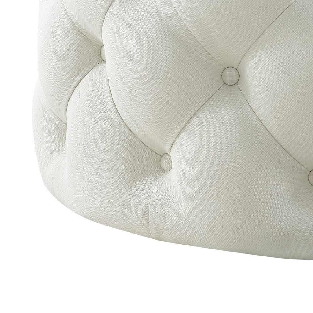 PALISADES WHITE LINEN TUFTED ROUND OTTOMAN
