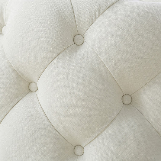 PALISADES WHITE LINEN TUFTED ROUND OTTOMAN