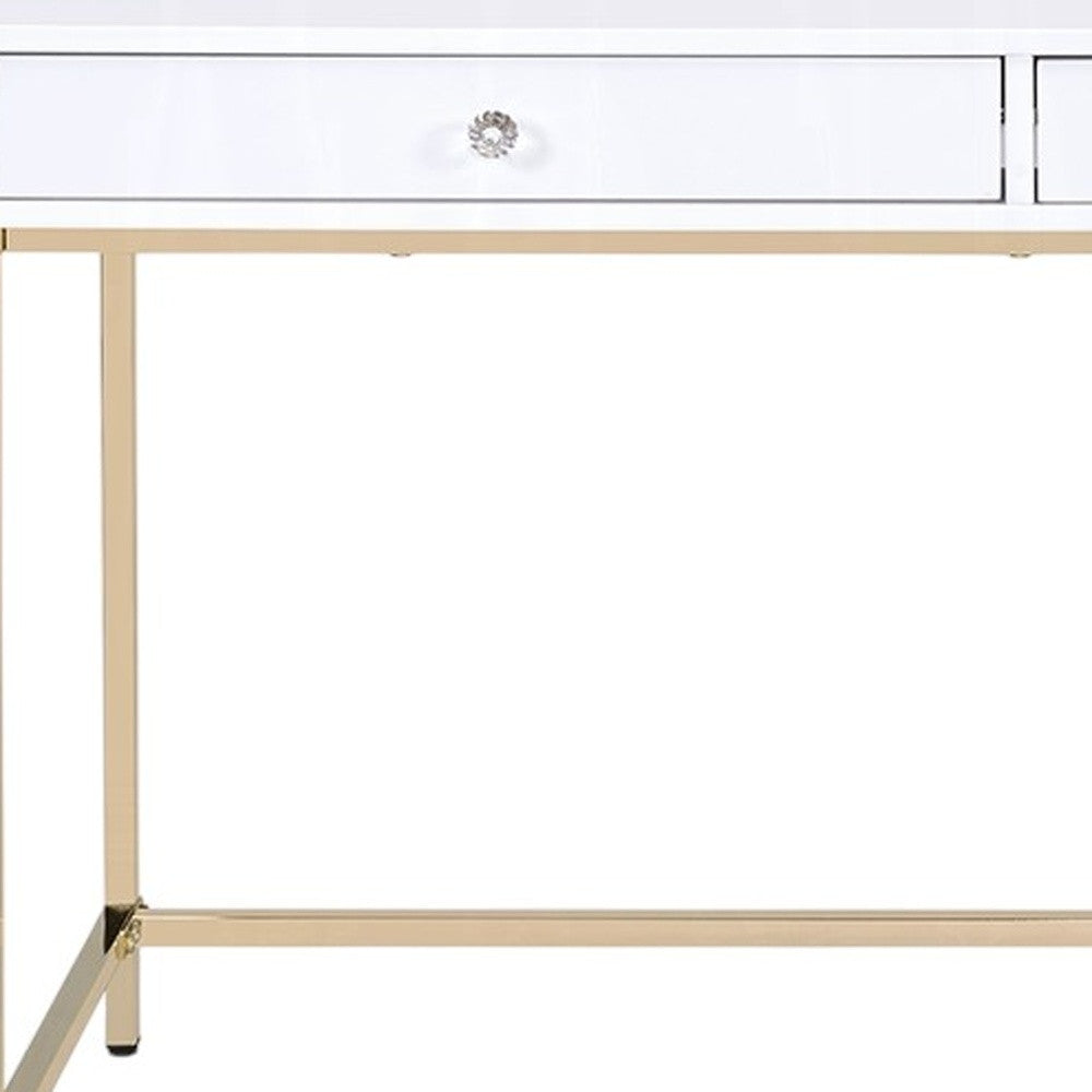 47" WHITE AND GOLD VANITY WITH DRAWERS