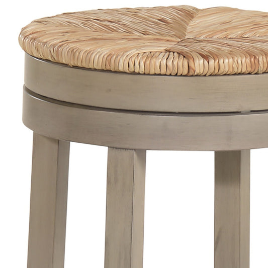 REDONDO SOLID WOOD AND RUSH SWIVEL BAR STOOL