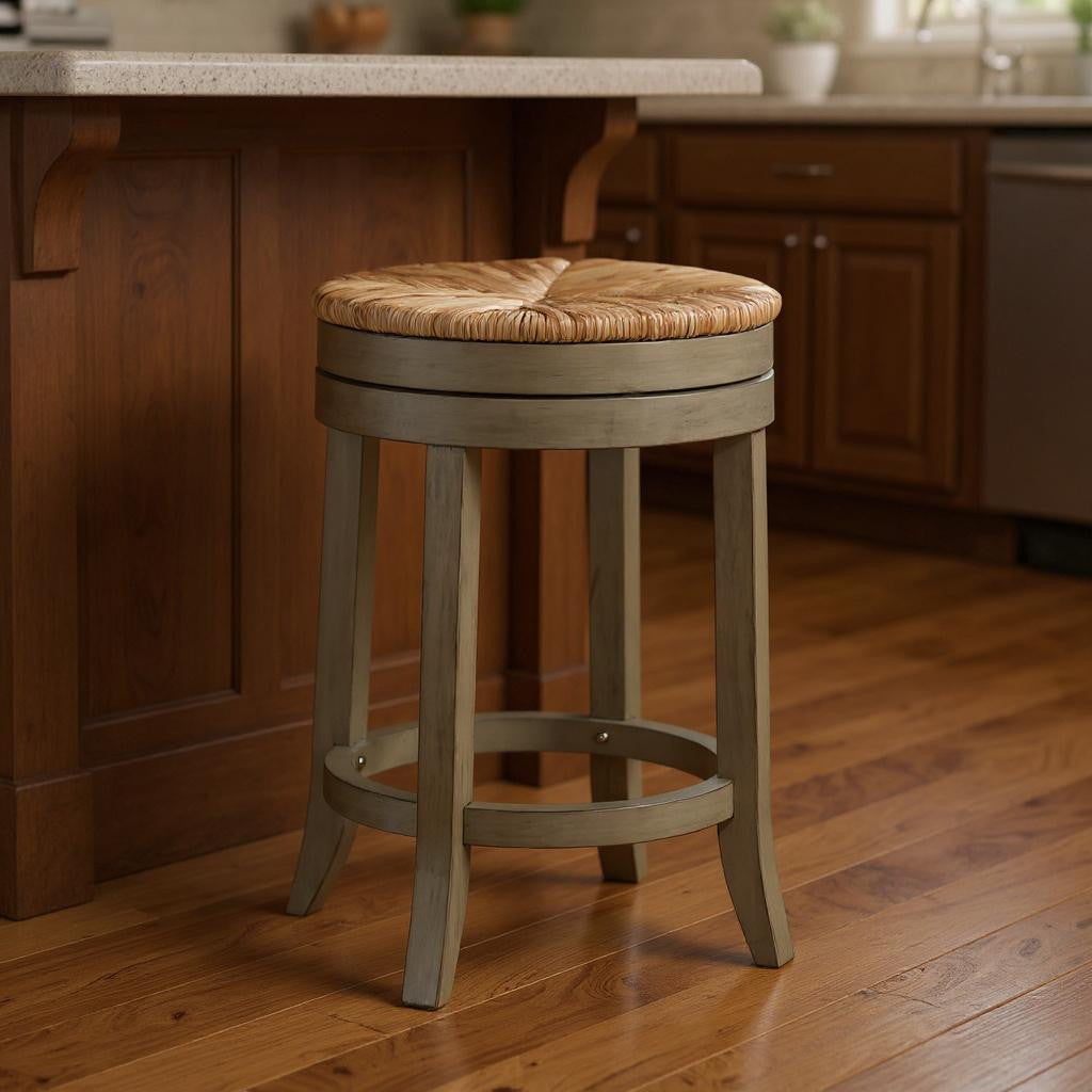 REDONDO SOLID WOOD AND RUSH SWIVEL BAR STOOL