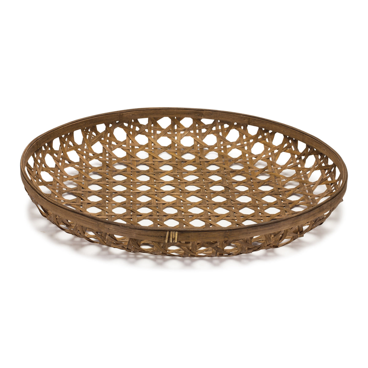 26" BROWN BAMBOO WEAVE ROUND WOOD VANITY TRAY - Varnish & Vibe