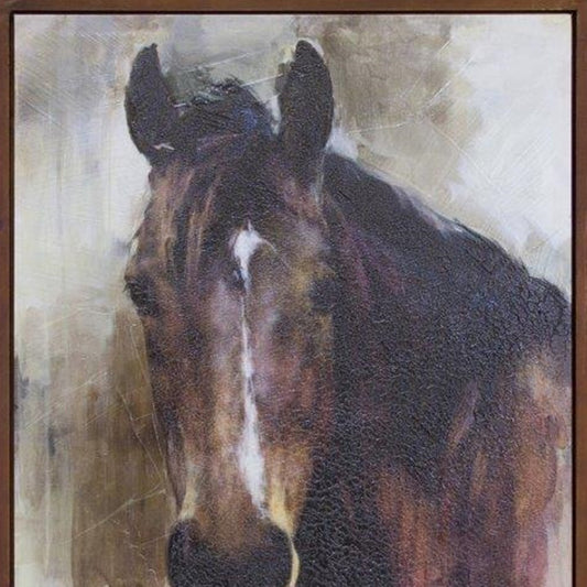 CALABASAS 32" X 24" BROWN BLACK AND WHITE HORSE WOOD FRAMED ART - Varnish & Vibe